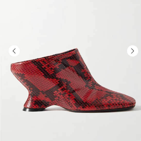 Dries Van Noten Red & Black Snake-Print Leather Mules
